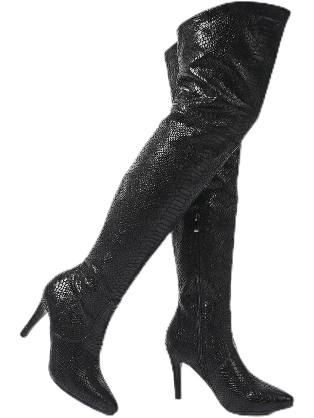 Women's Black Pointed Toe Chunky Heel Side Zipper Over The Knee High Boots - Picture 1 of 5